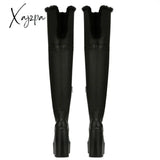 Xajzpa - New Quality Flock Leather Ankle Boots Women High Heels Platform Round Toe Autumn Winter