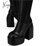 Xajzpa - New Quality Flock Leather Ankle Boots Women High Heels Platform Round Toe Autumn Winter