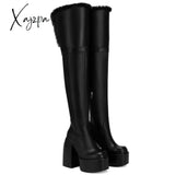 Xajzpa - New Quality Flock Leather Ankle Boots Women High Heels Platform Round Toe Autumn Winter