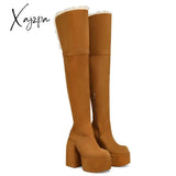 Xajzpa - New Quality Flock Leather Ankle Boots Women High Heels Platform Round Toe Autumn Winter