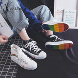 Xajzpa - New Rainbow Retro Canvas Shoes Vulcanized Shoes Woman Sneakers Women's Fashion Flat Fashion Comfortable High Shoes Women