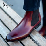 Xajzpa - New Red Chelsea Boots for Men Business Square Toe Slip-On Men Short Boots Free Shipping Botas De Hombre Men Boots