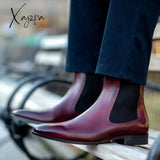 Xajzpa - New Red Chelsea Boots For Men Business Square Toe Slip-On Short Free Shipping Botas De