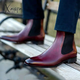 Xajzpa - New Red Chelsea Boots For Men Business Square Toe Slip-On Short Free Shipping Botas De