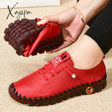 Xajzpa - New Spring Casual Women Shoes Platform Loafers Lace Up Leather Flats Slip-On Mom Shoe