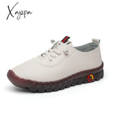 Xajzpa - New Spring Casual Women Shoes Platform Loafers Lace Up Leather Flats Slip-On Mom Shoe