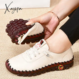 Xajzpa - New Spring Casual Women Shoes Platform Loafers Lace Up Leather Flats Slip-On Mom Shoe