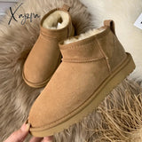 Xajzpa - New Style Basic Short Mini Winter Sheepskin Snow Boots Women Waterproof Natural Wool Fur