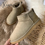 Xajzpa - New Style Basic Short Mini Winter Sheepskin Snow Boots Women Waterproof Natural Wool Fur