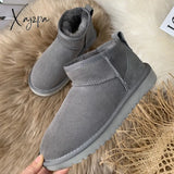 Xajzpa - New Style Basic Short Mini Winter Sheepskin Snow Boots Women Waterproof Natural Wool Fur