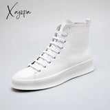 Xajzpa - New Style Fashion Ankle Boots Men Red White Casual Shoes Handmade Genuine Leather Luxury