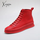 Xajzpa - New Style Fashion Ankle Boots Men Red White Casual Shoes Handmade Genuine Leather Luxury