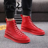 Xajzpa - New Style Fashion Ankle Boots Men Red White Casual Shoes Handmade Genuine Leather Luxury