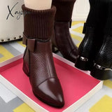 Xajzpa - New Style Short Boots Women Stitching Knitted Stretch Retro Martins Socks Shoes All-Match