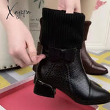 Xajzpa - New Style Short Boots Women Stitching Knitted Stretch Retro Martins Socks Shoes All-Match