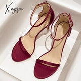 Xajzpa - New Summer Elegant Women Silk Blue Wine Red 8Cm Thin High Heels Fashion Wedding Party