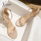 Xajzpa - New Summer Elegant Women Silk Blue Wine Red 8Cm Thin High Heels Fashion Wedding Party