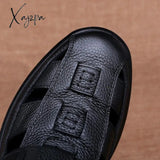 Xajzpa - New Summer Sandals Men’s Fashion All-Match Soft Bottom Leather Non-Slip Breathable