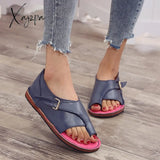 Xajzpa - New Summer Women Pu Leather Sandals Fashion Peep Toe Buckle Design Roman Flat Shoes Beach