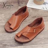 Xajzpa - New Summer Women Pu Leather Sandals Fashion Peep Toe Buckle Design Roman Flat Shoes Beach