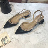 Xajzpa - New Summer Women Sandals Rivet Pointed Toe Chunky Heel Low Flat Females Pumps Fashion High