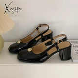 Xajzpa - New Summer Women Sandals Temperament Thick High Heel Mary Jane Females Fashion Cozy Cute