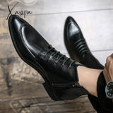 Xajzpa - New Tren Martin Boots Men Ins Fashion Business High Top Shoes Pointed Chelsea Black Street