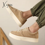 Xajzpa - New Vulcanize Shoes for Men Cow Suede Handmade Lace-up Casual Shoes Canvas Skateboard Shoes Men Zapatillas Verdes Hombre