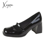 Xajzpa - New Woman High Heel Shoes Square Heels Round Toe Mary Janes Pumps Buckle Strap Black Brown