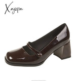 Xajzpa - New Woman High Heel Shoes Square Heels Round Toe Mary Janes Pumps Buckle Strap Black Brown