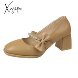 Xajzpa - New Woman High Heel Shoes Square Heels Round Toe Mary Janes Pumps Buckle Strap Black Brown