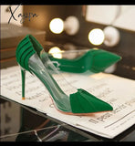 Xajzpa - New Woman Pink Pumps Luxury Designer Metal Pointed Stiletto Shallow Mouth Single Shoes High Heels Women Green Party Shoes