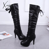 Xajzpa - New Women Boots Classics Red Sole Shoes Luxury Fashion Autumn Soft Leather Elegant