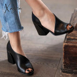 Xajzpa - New Women High Heels Peep Toe Hollow Out Soild Color Sexy Party Ladies Sandals Fahsion