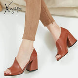 Xajzpa - New Women High Heels Peep Toe Hollow Out Soild Color Sexy Party Ladies Sandals Fahsion