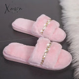 Xajzpa - New Women Home Slippers Fashion Shiny Rhinestones Design Open Toe Indoor Winter Flat