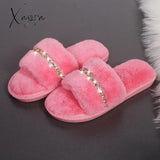 Xajzpa - New Women Home Slippers Fashion Shiny Rhinestones Design Open Toe Indoor Winter Flat