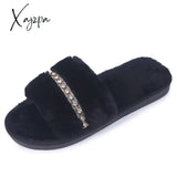 Xajzpa - New Women Home Slippers Fashion Shiny Rhinestones Design Open Toe Indoor Winter Flat