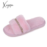 Xajzpa - New Women Home Slippers Fashion Shiny Rhinestones Design Open Toe Indoor Winter Flat