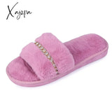 Xajzpa - New Women Home Slippers Fashion Shiny Rhinestones Design Open Toe Indoor Winter Flat