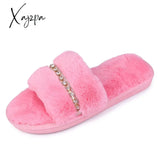 Xajzpa - New Women Home Slippers Fashion Shiny Rhinestones Design Open Toe Indoor Winter Flat