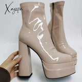 Xajzpa - New Women Platform Boots Chunky Heels Designer Shoes For Motorcycle Side Zipper Women’s