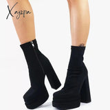 Xajzpa - New Women Platform Boots Chunky Heels Designer Shoes For Motorcycle Side Zipper Women’s