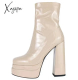 Xajzpa - New Women Platform Boots Chunky Heels Designer Shoes For Motorcycle Side Zipper Women’s