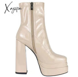 Xajzpa - New Women Platform Boots Chunky Heels Designer Shoes For Motorcycle Side Zipper Women’s