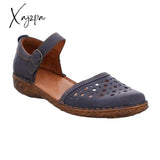 Xajzpa 2023 New Women Round Toe Hollow-Out Sandals Comfortable Soft Hook Loop Mary Jane Flat Sandal