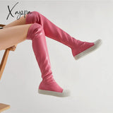 Xajzpa - New Women Shoes Over Knee High Boots Luxury Trainers Winter Casual Brand Snow Spring Flats