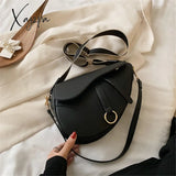 Xajzpa - New Women’s Bag Leisure Saddle Pu Solid Color Diagonal Fashion Easy Matching Lady Handbags