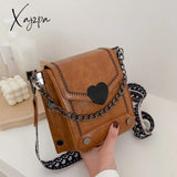 Xajzpa - New Women’s Handbag Pu Leather Quality Messenger Crossbody Bag Retro Heart-Shaped Lock