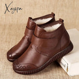 Xajzpa - New Women’s Real Leather Ankle Boots Thick Bottom Plush Shoes Women Winter Warm Fashion